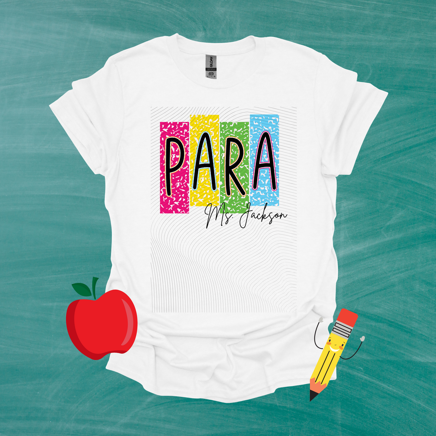 School Title Colorful Composition with Name Shirt