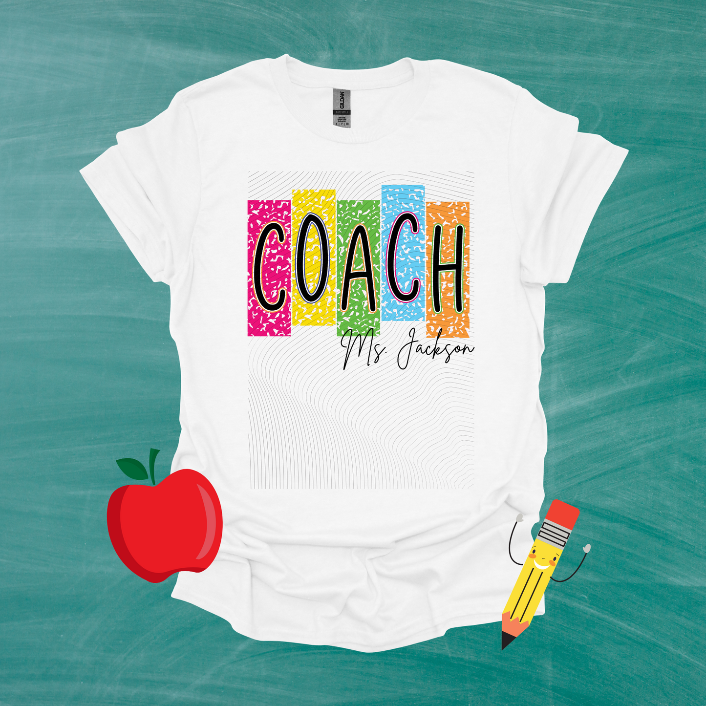School Title Colorful Composition with Name Shirt
