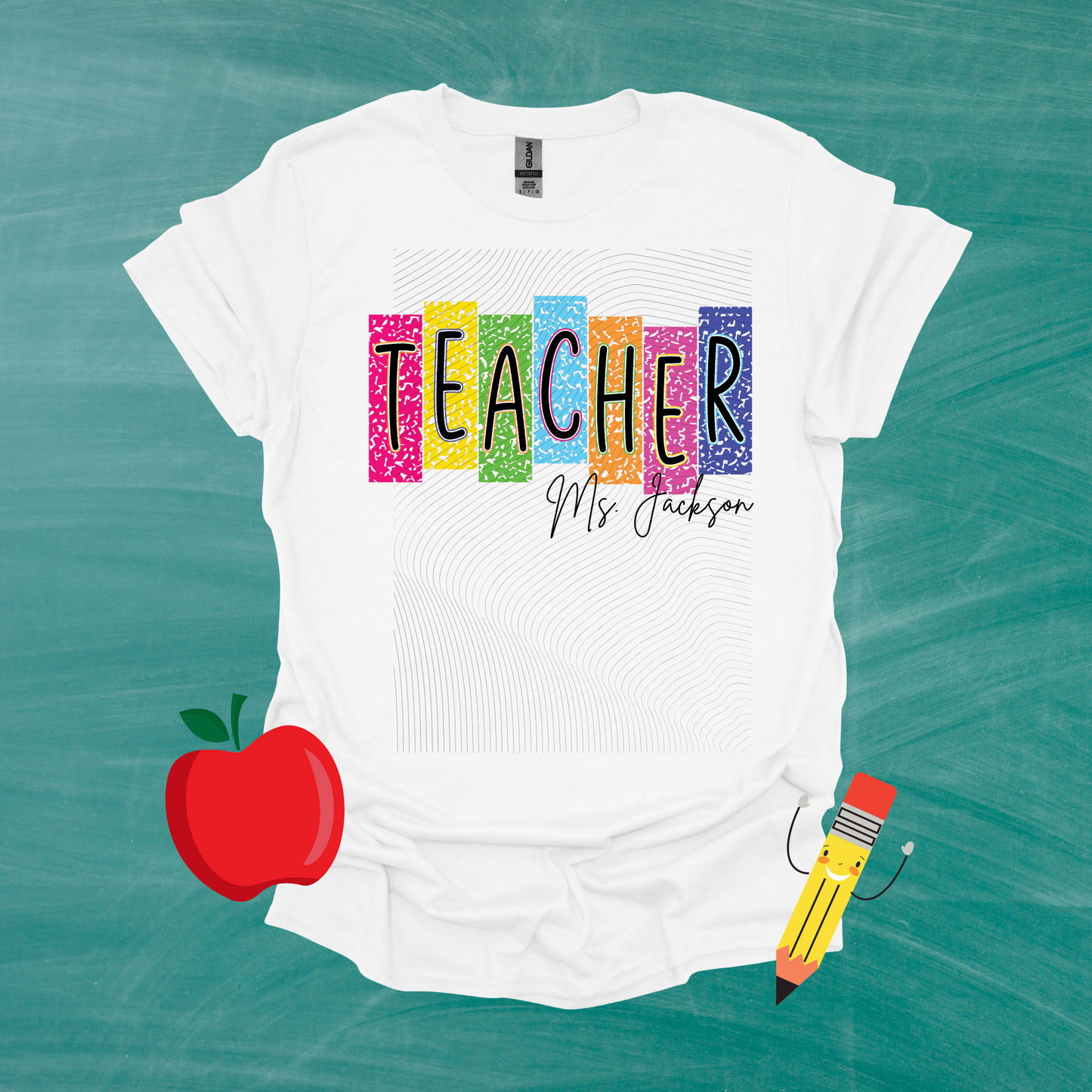 School Title Colorful Composition with Name Shirt