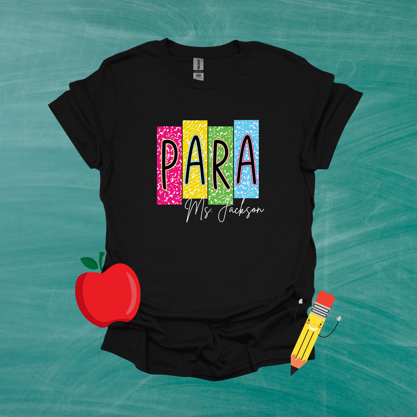 School Title Colorful Composition with Name Shirt
