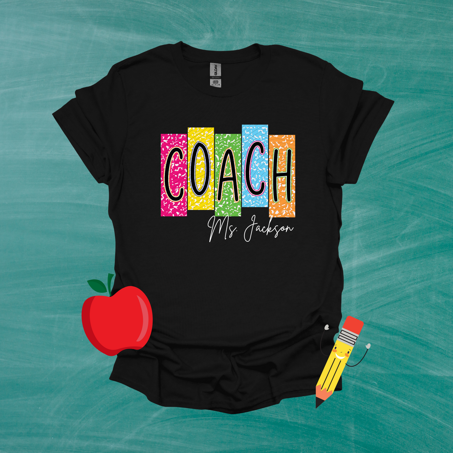 School Title Colorful Composition with Name Shirt