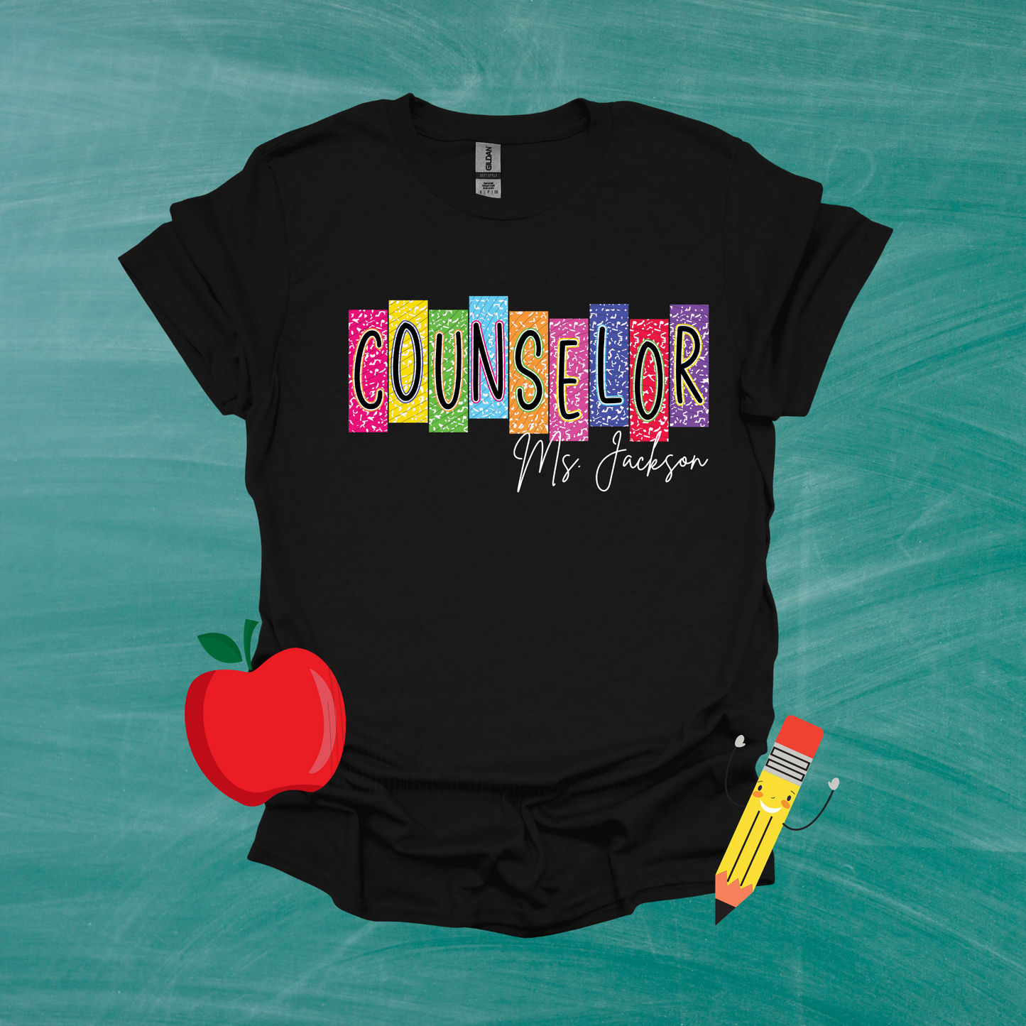 School Title Colorful Composition with Name Shirt