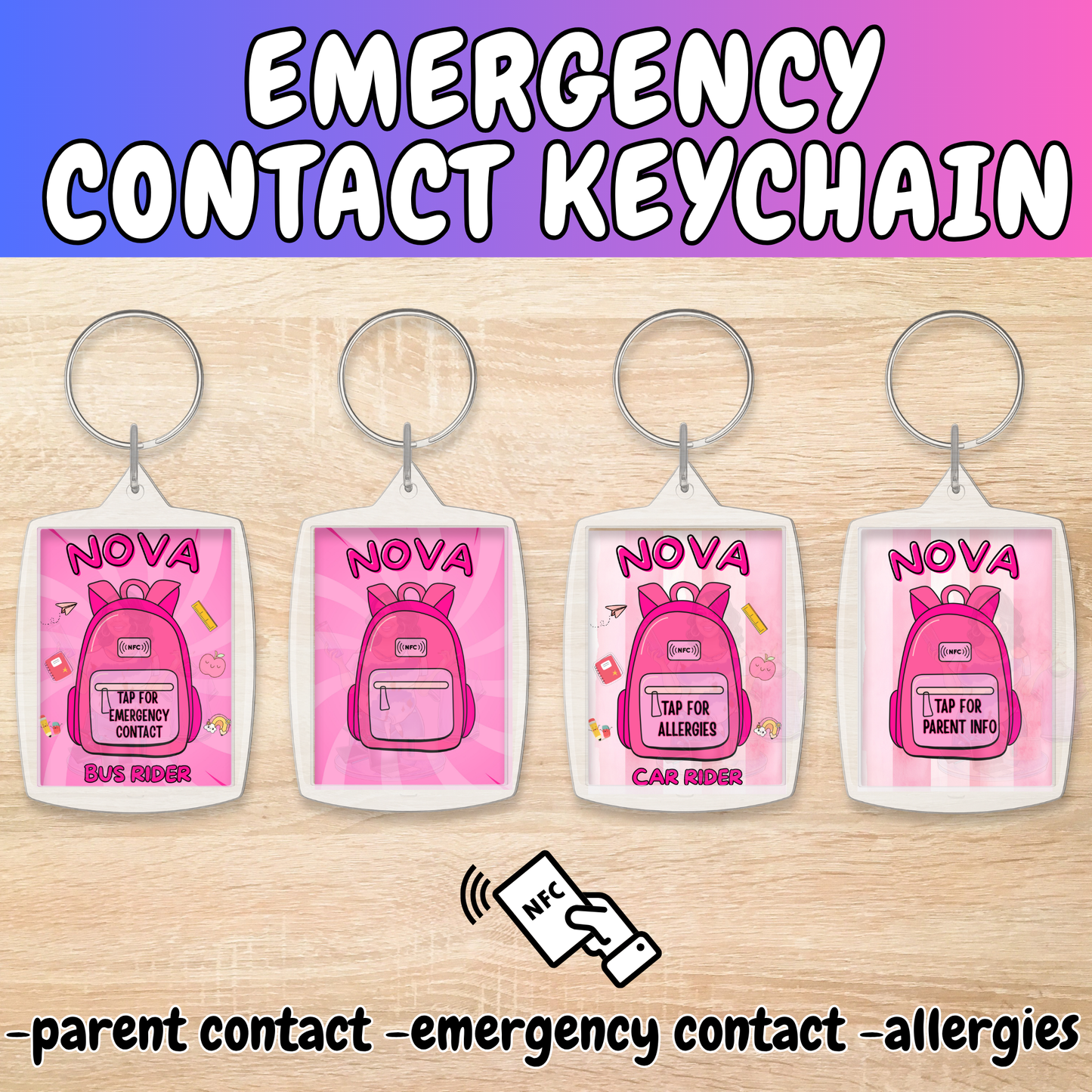 Emergency Contact Keychain- NFC Compatiable