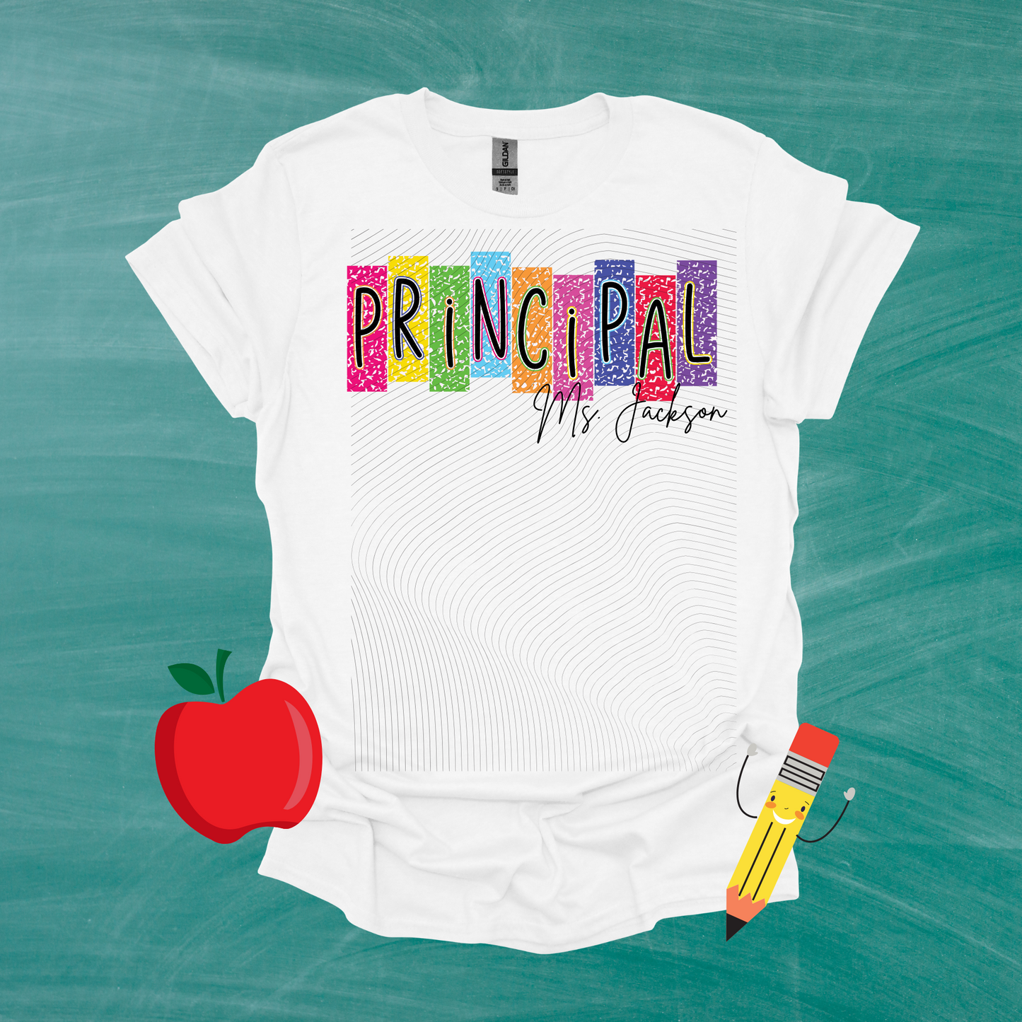 School Title Colorful Composition with Name Shirt