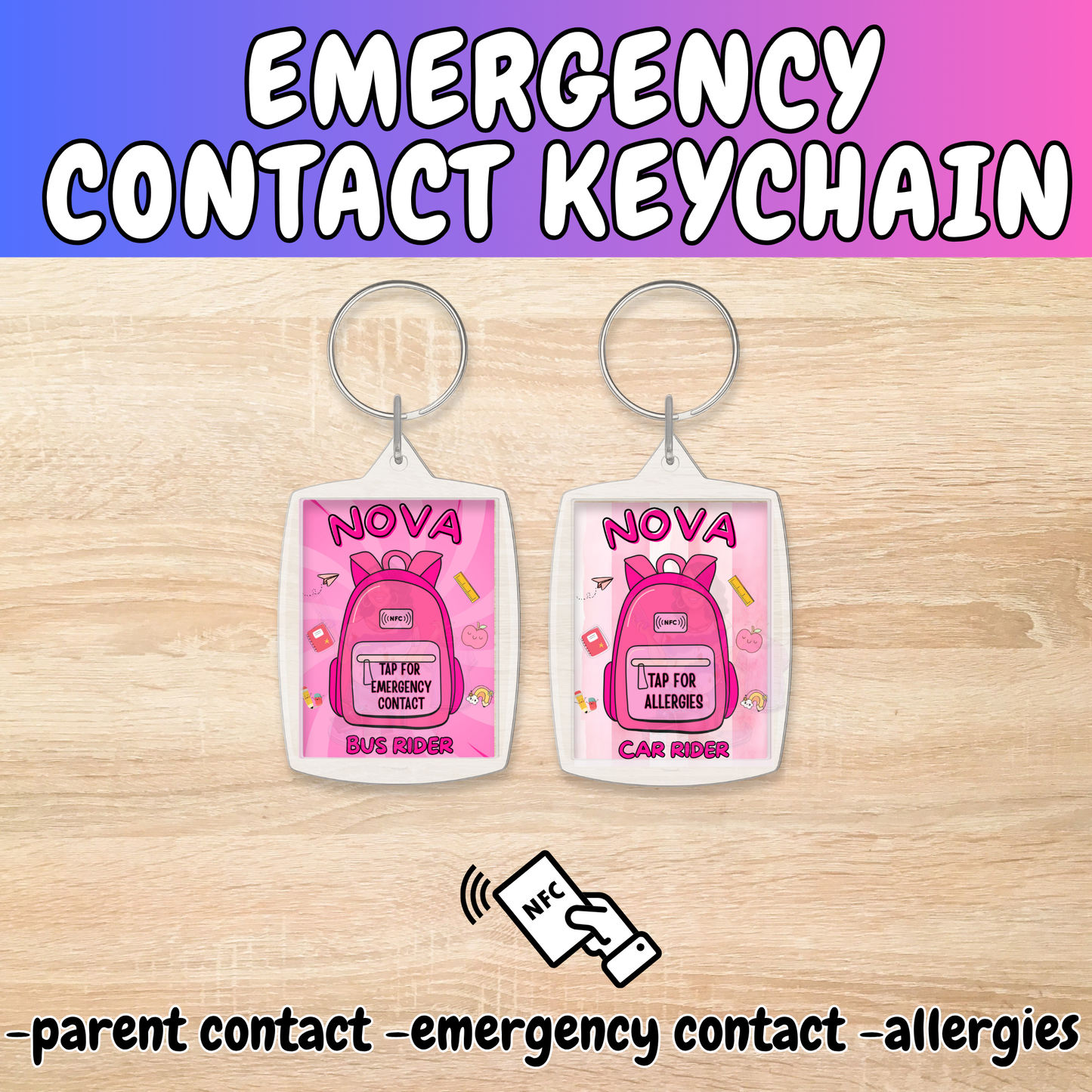 Emergency Contact Keychain- NFC Compatiable