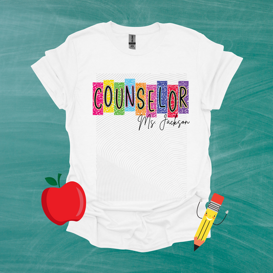 School Title Colorful Composition with Name Shirt