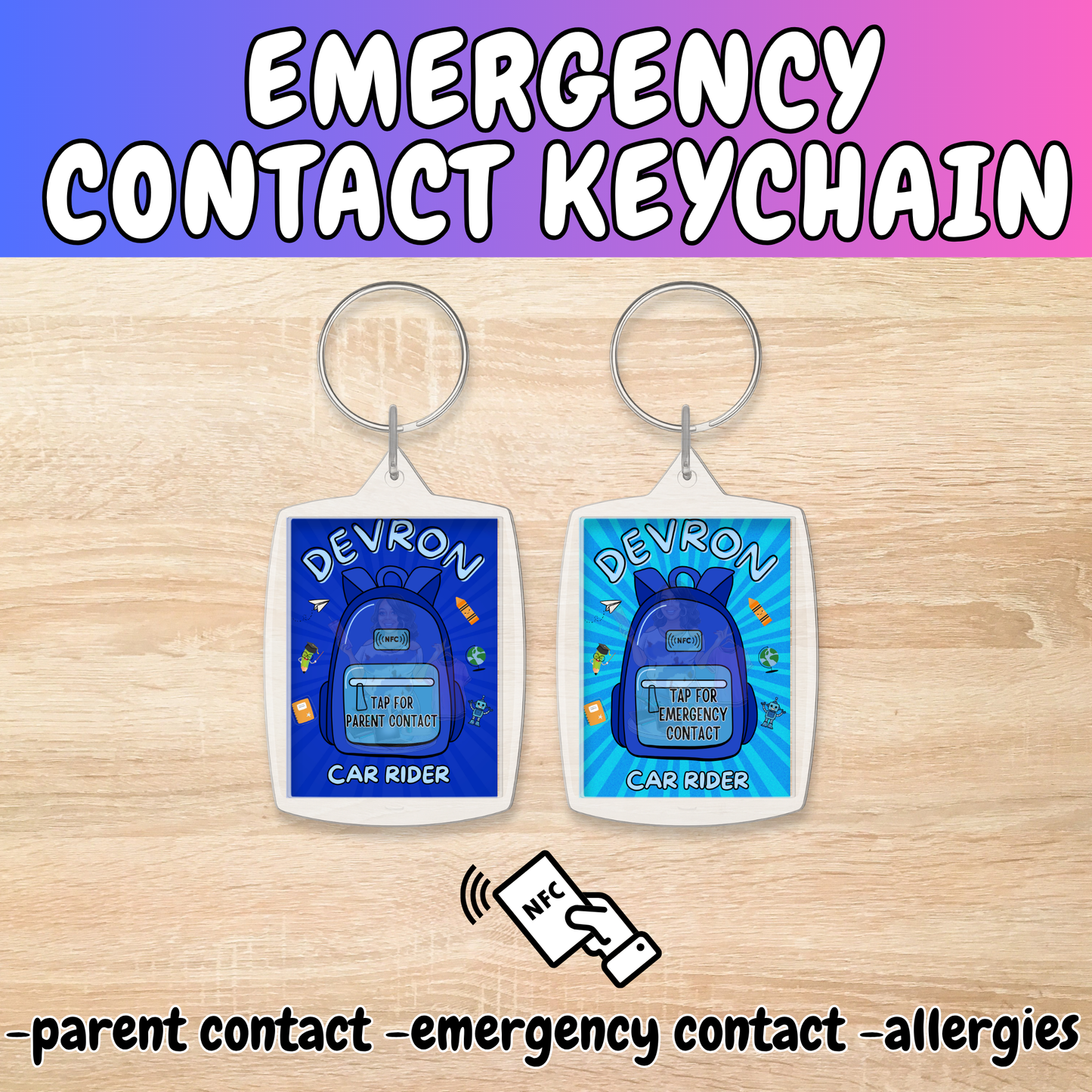 Emergency Contact Keychain- NFC Compatiable